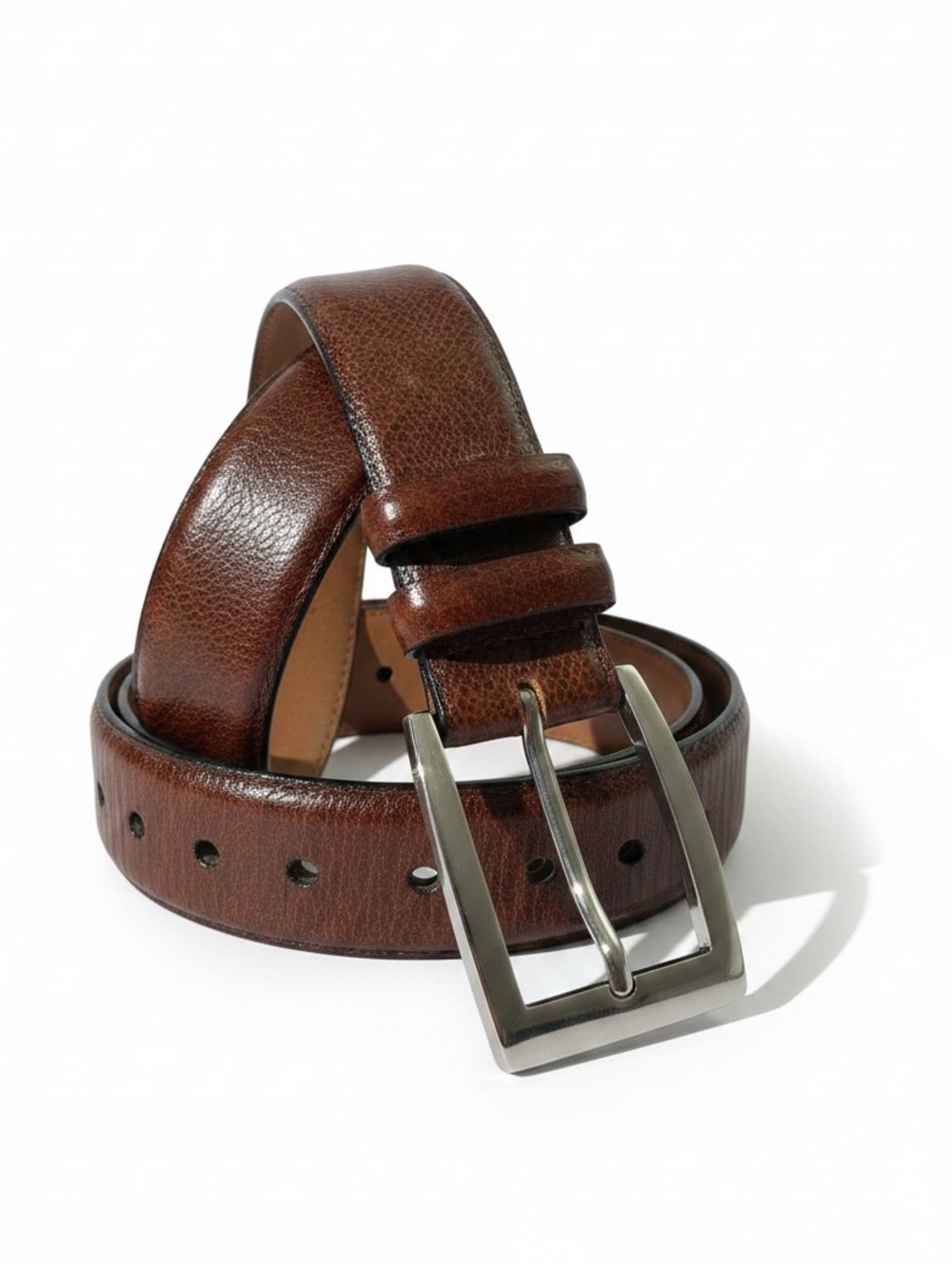 Trafalgar Glove Leather Mens Belt Sz 38 BROWN Silver Buckle Made In USA CLASSIC